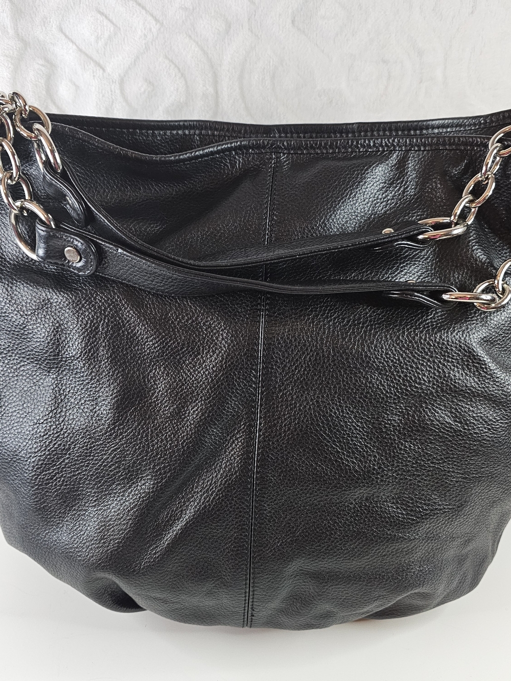 Bodhi Large Black Pebbled Leather Shoulder Bag with Chain Detail